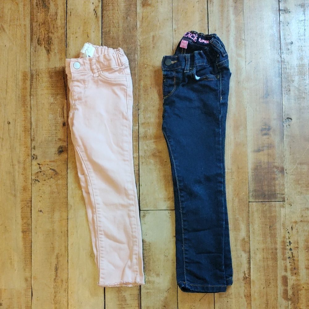 The Children's Place 4T Jeans Skinny Dark Wash Pink Adjustable Waist Cotton